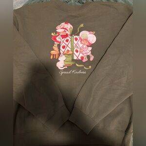 Olive Green Sweatshirt with Strawberry Shortcake